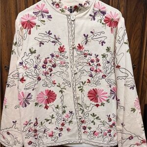 National Geographic Cream Floral Embroidered Jacket